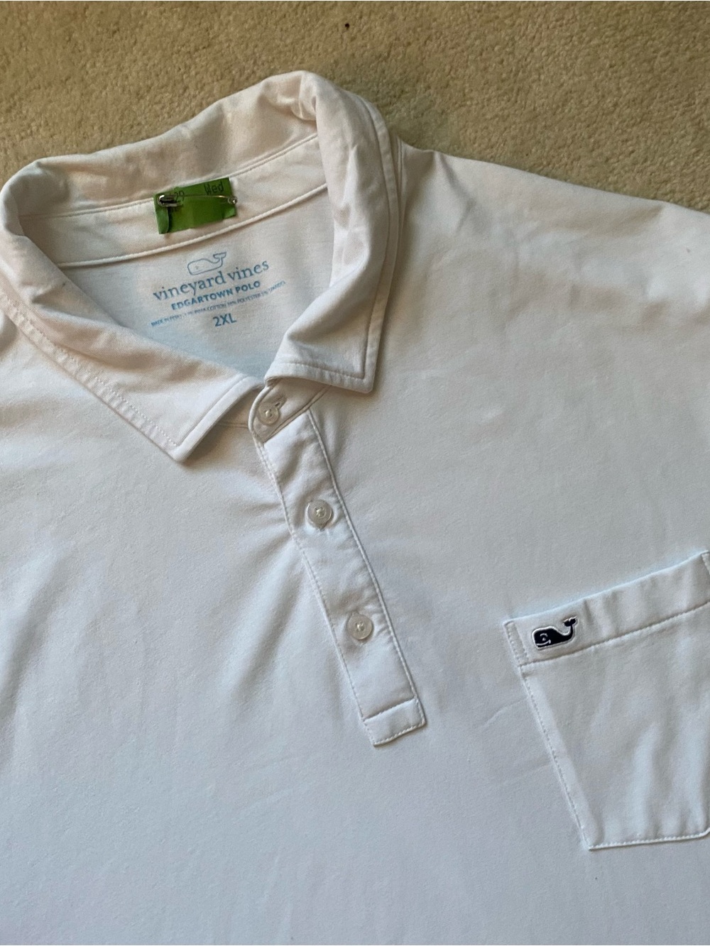 Vineyard Vines Edgartown Performance Polo Mens Size XXL 2XL White Whale Pocket